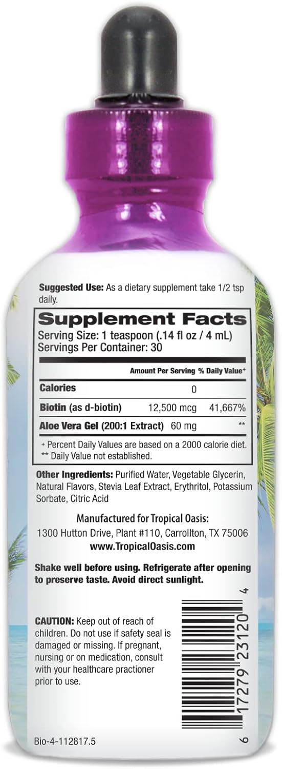 Maximum Strength Liquid Biotin Drops w/ 12,500 MCG – Best Vitamins for Fast Hair Growth, Reduced Hair Loss, Healthy Skin & Strong Nails -5X More Potent Than Pills– Max Absorption, Vegan– 4oz, 30 Serv