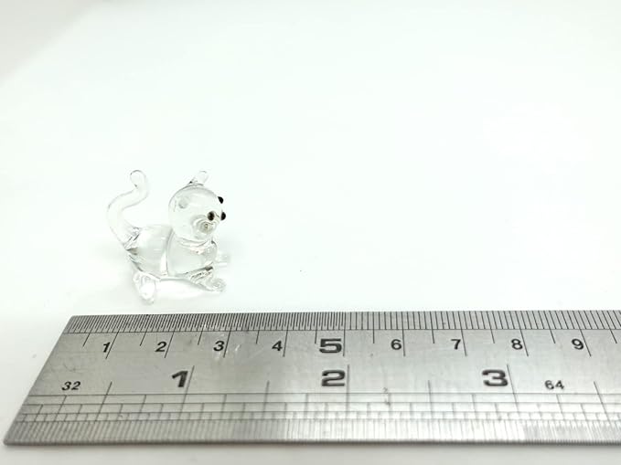 Cat Tiny Micro Figurines Blown Glass Art Animals Hand Painted Collectible Gift Decorate (Clear Sit)