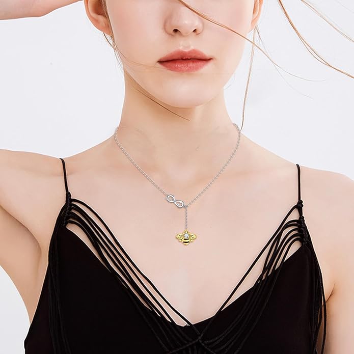 LUHE Bee/Cat/Wolf/Horse Gifts Necklace Sterling Silver Women Y-Necklace Pendant Necklace Jewelry for Teen Girls