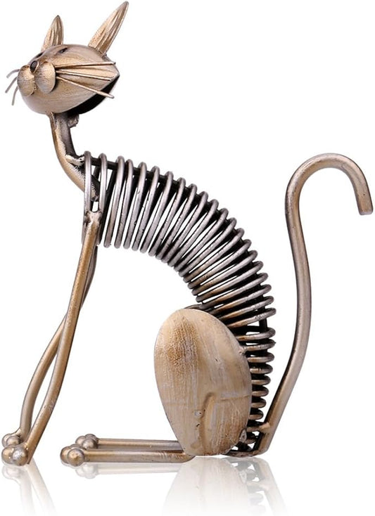 Tooarts Metal Sculpture Iron Art Cat Spring Handicraft Crafting Home Decoration Furnishing Craft