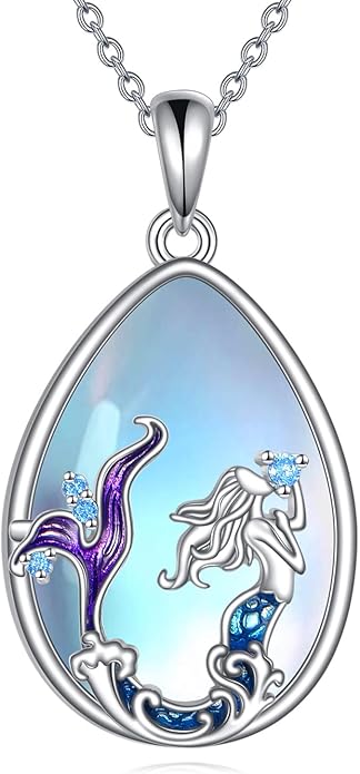 LUHE Moonstone Necklace 925 Sterling Silver Fox/Axolotl/Cat/Raccoon/Penguin/Frog/Panda/Highland Cow Pendant Necklace Animal Jewelry Gifts for Women