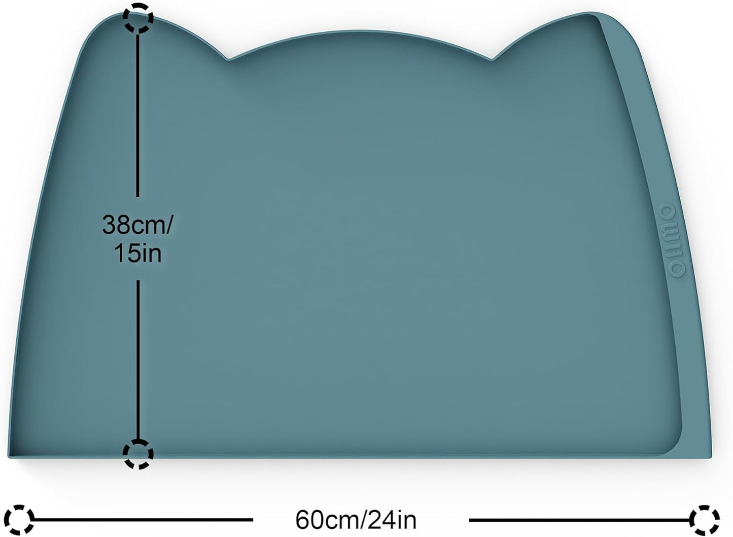 OHMO Dog Food Mat(Light Blue, 24 * 15'') w/Residue Collection Pocket Silicone Pet Feeding Mat for Floor High Edges Anti Spills Waterproof Cat Water Bowl Tray, Easy Clean Placemat