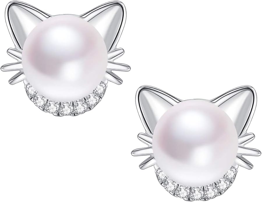 Rabbit Cat Earrings Freshwater Pearl Earrings Sterling Silver Stud Earrings for Women Gifts