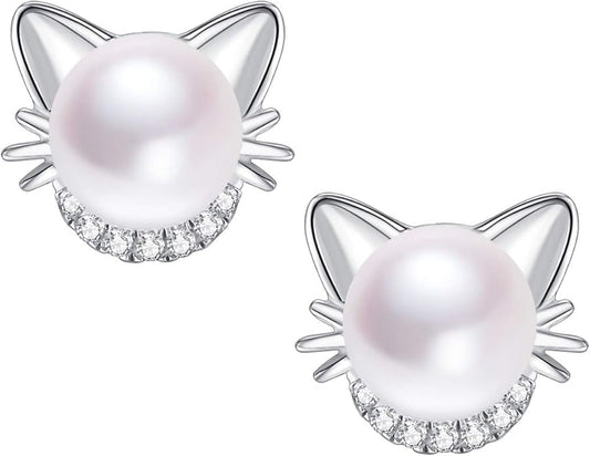 Rabbit Cat Earrings Freshwater Pearl Earrings Sterling Silver Stud Earrings for Women Gifts