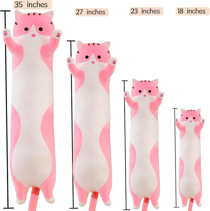 Pink Cat Long Plush Pillow Kitty Stuffed Animals Soft Sleeping Throw Pillow Doll Toy (Pink,18inches)