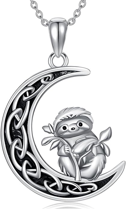 Fox/Cat/Axolotl/Sloth/Panda Necklace Crescent Moon Necklace 925 Sterling Silver Cute Animal Jewelry as Birthday Mothers Day Gifts for Women
