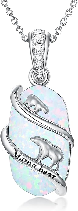 Opal Mama Bear/Panda/Cat/Koala/Sloth/Cardinal/Unicorn Necklace 925 Sterling Silver Opal Animal Pendant Jewelry Birthday Gifts Women Her Mom