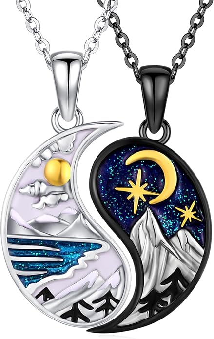 Yin Yang Matching Jewelry Set 925 Sterling Silver Yin Yang Friendship Couples BFF Pendant Necklace Jewelry for Her Him Women Men