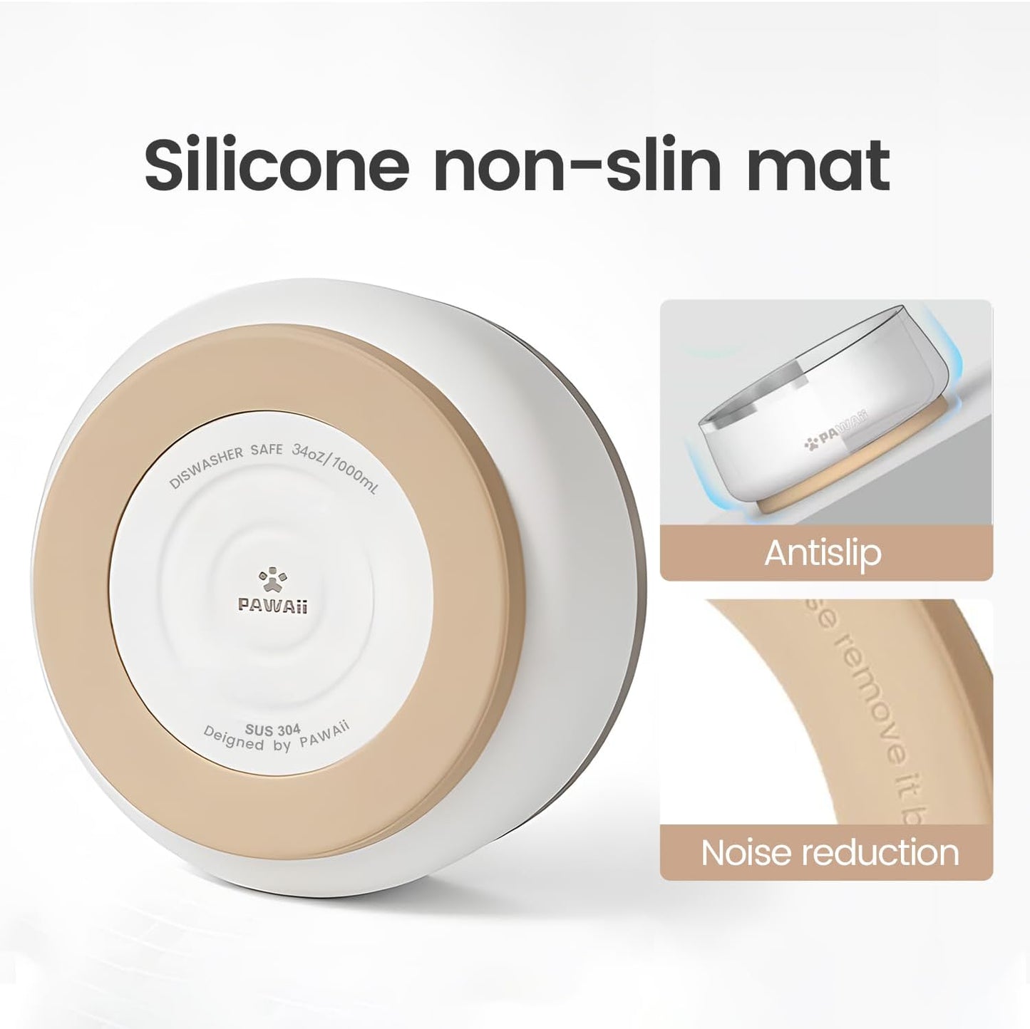 Pawaii Dog Food and Water Bowl with Non - Slip Rubber Base, Metal Insulated Stainless Steel Dog Bowls with ID Tag, Double - Wall, Durable and Dishwasher - Safe for All Dogs (34oz)