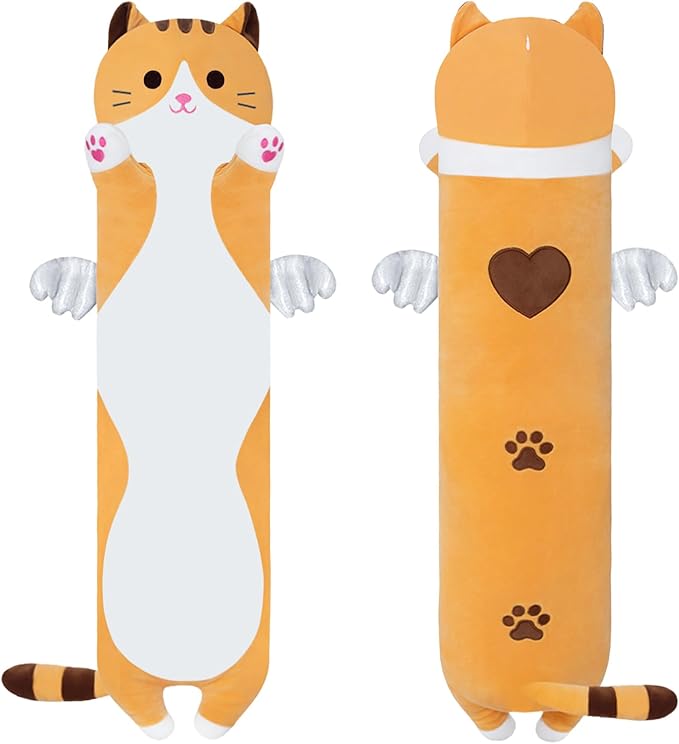 Cute Cat Plush Pillow, Yellow Long Cat Stuffed Animals Soft Long Kitten Plushies Kawaii Cat Stuffed Plush Toy for Kids Girlfriend(110cm/43.3inch)