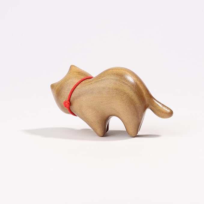Cat Wooden Figurine, Decoration Handmade Cat Art Carved Small pet Garden Statue, Lovely Gift Home Decor Suitable for Bedroom, Desktop, Desk, Living Room, Bookshelf, Holiday Decoration