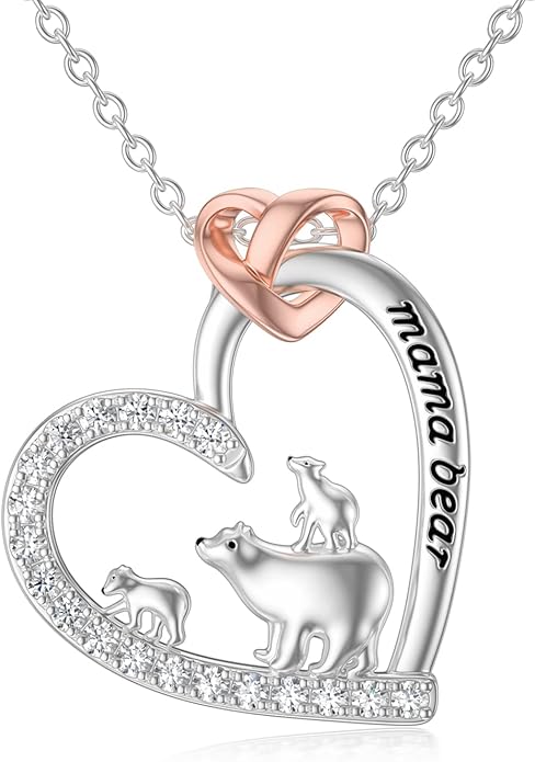 Mothers Day Gift for Mom 925 Sterling Silver Mama Bear/Dinosaur/Cat/Bird/Chicken Necklace with 1 2 3 4 5 Cubs Jewelry for Women Wife Grandma