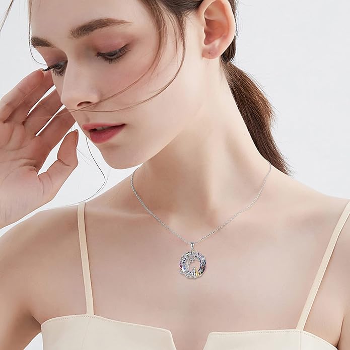 925 Sterling Silver Moon Black Cat Necklace for Women - Tree of Life Jewelry with Abalone Stone - Cat Lover Birthday Gift