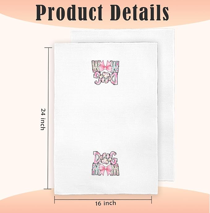 Dog Mom Kitchen Towels Decorative, Dog Lover Owner Gifts for Women Dish Towels, Pet Lover Gifts Hand Towels Drying Cloth for Kitchen Bathroom Decor, 16x24 Inch
