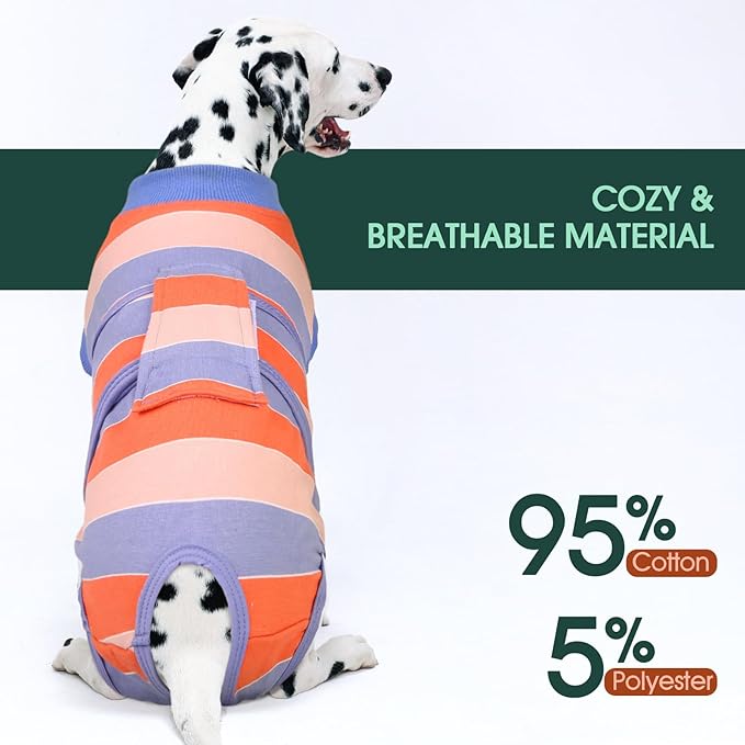 Kuoser Dog Surgery Recovery Suit for Female Male Dogs, Stripes Spay Neuter Anti-Licking Dog Onesie, Abdominal Wounds Surgical Suit Snugly Pet Collar Alternative Post Surgery Vest Bodysuit, Orange XL