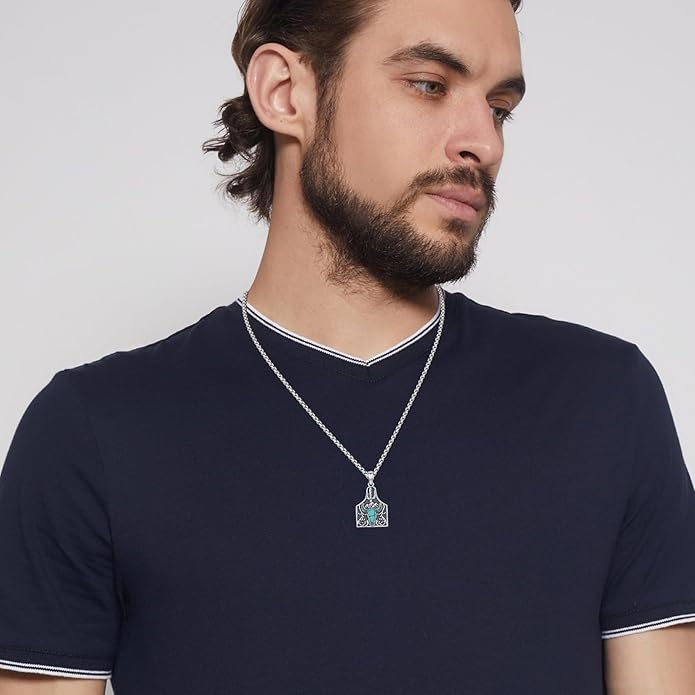 Midir&Etain Western Necklace 925 Sterling Silver Turquoise Pendant Cow Skull/Hat/Tag/Cactus Cowgirl Country Jewelry for Women Men