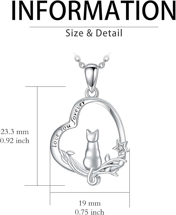 Cat Necklace S925 Sterling Silver Pendant Necklaces for Women Cat Jewelry Mothers Day Christmas Gift for Mother Daughter and Friends