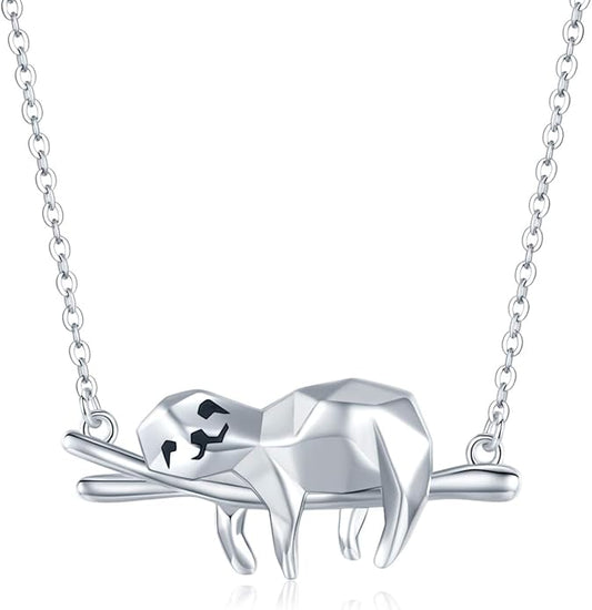 JUSTKIDSTOY Sloth Necklace Sterling Silver “Slow Down Be Happy” Slider Sloths Stuffed Animal Pendant Jewelry Charm Gifts for Women