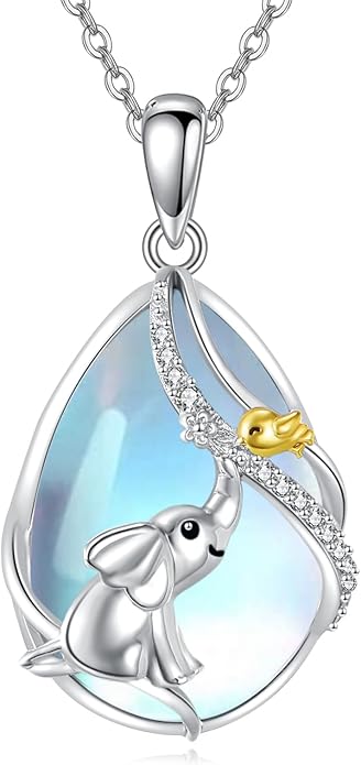 KQF Dragonfly/Butterlfy/Cat/Jellyfish/Bunny/Axolotl/Bee/Mermaid/Hummingbird/Elephant Necklace for Women Sterling Silver Moonstone Pendant Necklace Dragonfly Jewelry Gifts for Women