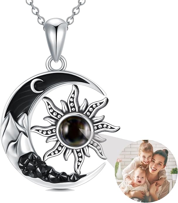 Gothic Jewelry Bat/Cat/Wolf/Dragon/Owl/Fox/Spider/Sun Pendant Sterling Silver Crescent Moon Necklace for Women Girls Black Jewelry Gifts