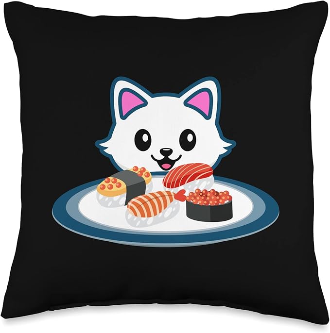 Ramen Tee Sushi Cat Anime Figure Senpai Japanese Noodles Throw Pillow