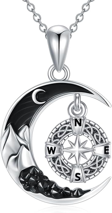 Gothic Jewelry Bat/Cat/Wolf/Dragon/Owl/Fox/Spider/Sun Pendant Sterling Silver Crescent Moon Necklace for Women Girls Black Jewelry Gifts