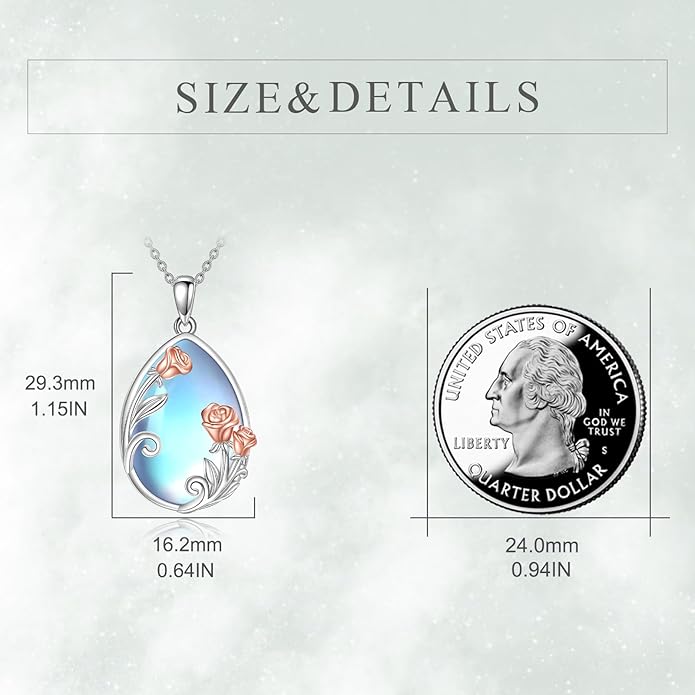 CRMAD Daisy/Black Cat/Dragonfly/Daffodil/Hummingbird/Stingray/Phoenix Feather/Rose Necklace Sterling Silver Moonstone Teardrop Pendant Necklace Flower Animal Jewelry Gifts for Women