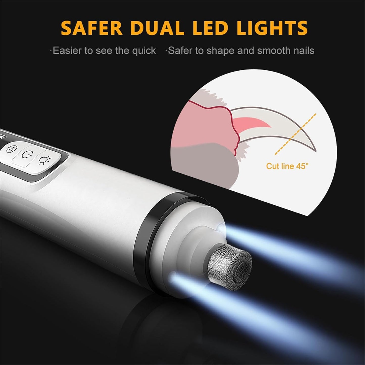 Heusom Silent Groom Pro Nail Grinder Cordless for Small Large Dogs - 3 Speeds Quiet Cat Dog Nail Trimmer with 2 LED Lights, 2000mAh Rechargeable for Thick Nails with Replacement Heads (1pc)