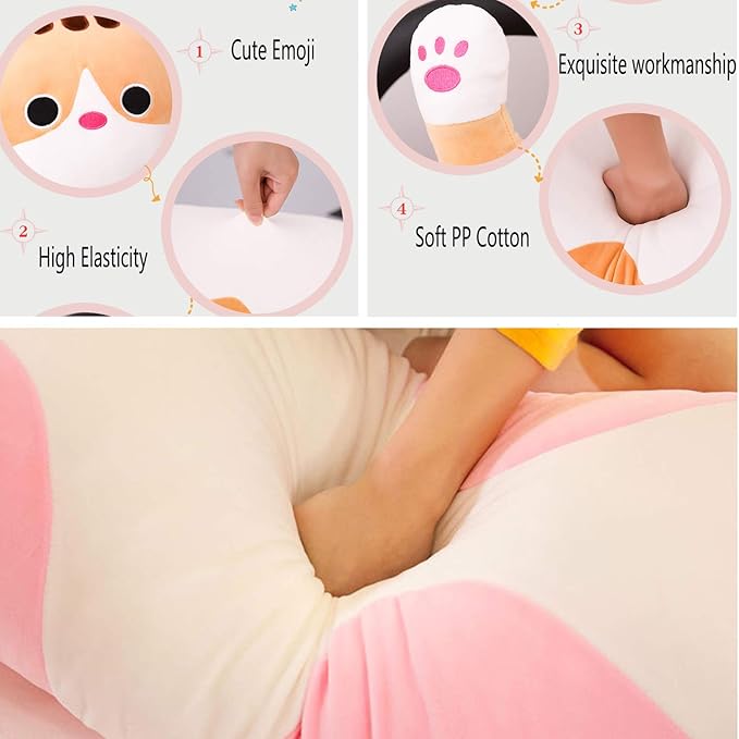Giant Cat Pillow Plush Cartoon Kitty Sleeping Hugging Pillow, Cuddly Soft Long Kitten Body Pillow Doll Cat Cushion Toy for Kids Girlfriend(Yellow, 50cm/19.68inch)