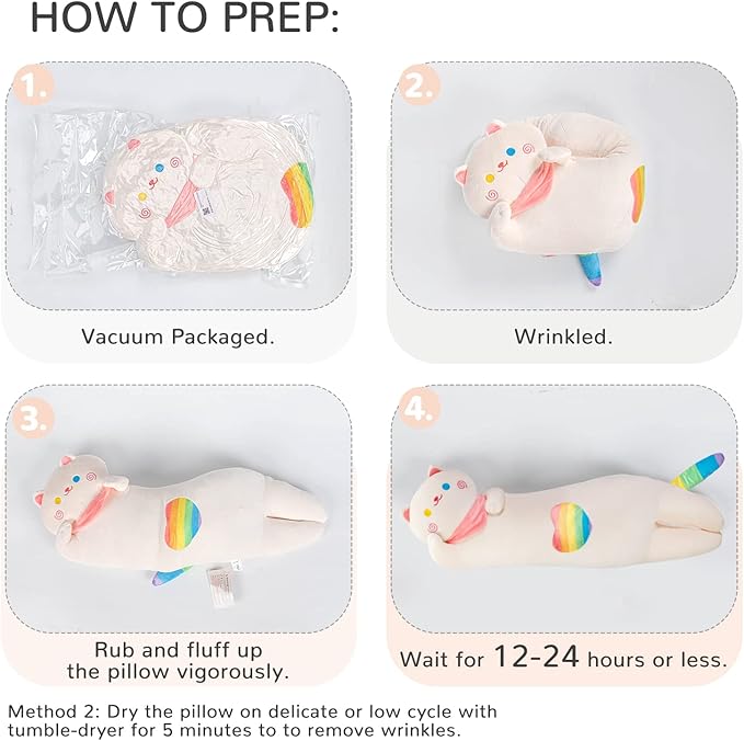 Rainbow Long Cat Plush Pillow, 25" Cute Kitten Stuffed Animal, Kawaii Cuddle Body Pillow Gift for Girlfriend Women Girls, Soft Hugging Plush Toy for Bed, Sofa or Room Decor