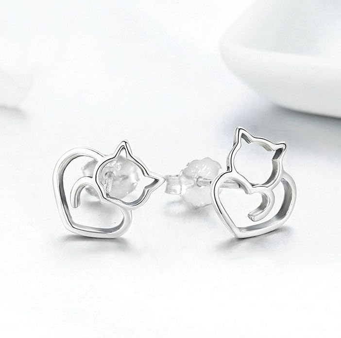 Cute Cat Earrings Stud Pearl Earrings for Women Mouse Cubic Zircon Hypoallergenic Earrings Christmas Birthday Gift