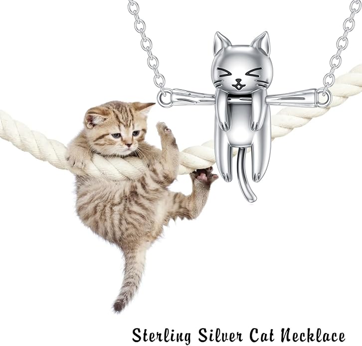 LONAGO Cat Pendant Necklace Sterling Silver Cat Necklace Jewelry Gift for Women