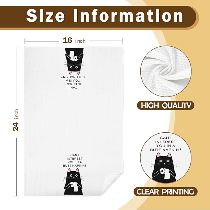 Funny Black Cat Bathroom Hand Towels, Can I Insert You in a Butt Napkin Hand Towels for Bathroom Decor, 16x24 Inch
