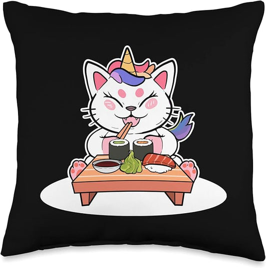 Sushi Cat Unicorn Cats Anime Figure Cute Ramen Manga Throw Pillow