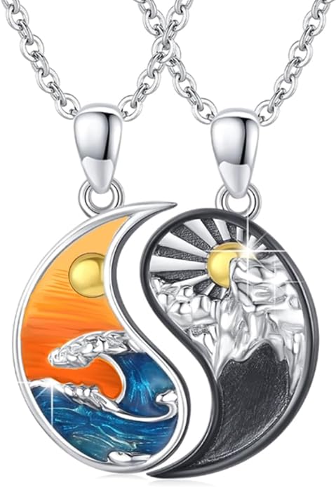 Yin Yang Matching Jewelry Set 925 Sterling Silver Yin Yang Friendship Couples BFF Pendant Necklace Jewelry for Her Him Women Men