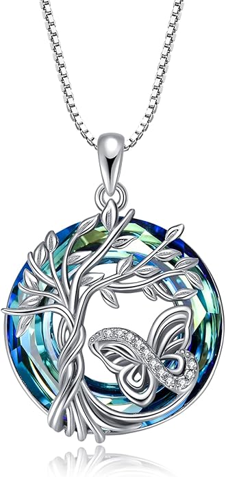 TOUPOP Tree of Life Animal Necklace 925 Sterling Silver Crystal/Abalone Shell Animal Pendant Jewelry Birthday Mothers Day Gifts for Women Mom Wife Her
