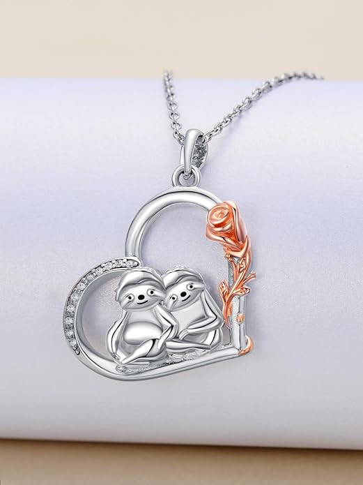 Cute Mother and Daughter Fox/Cat/Cow/Monkey/Panda Necklace 925 Sterling Silver Heart Flower Heart Necklace Animal Jewelry Mother's Day Jewelry for Women