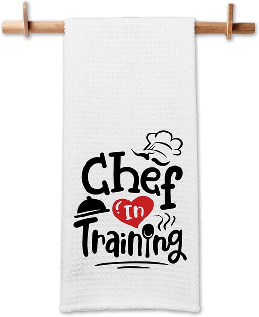 Funny Kitchen Towels with Sayings Chef in Training Dish Hand Towels Future Chef Soft Towels for Kitchen Decor Chef in Progress Gifts Trendy Kitchen Cloth for Women Men Chef Cooking Student
