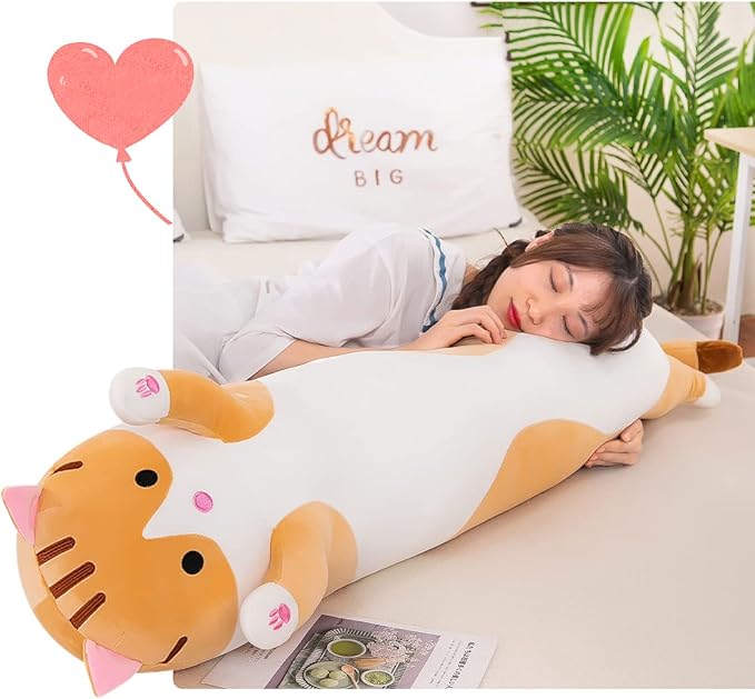 Long Cat Plush Soft Long Cat Stuffed Animals, Long Cat Pillow Kitten Stuffed Animal Cotton Gift for Kids Girlfriend(130cm, Yellow)