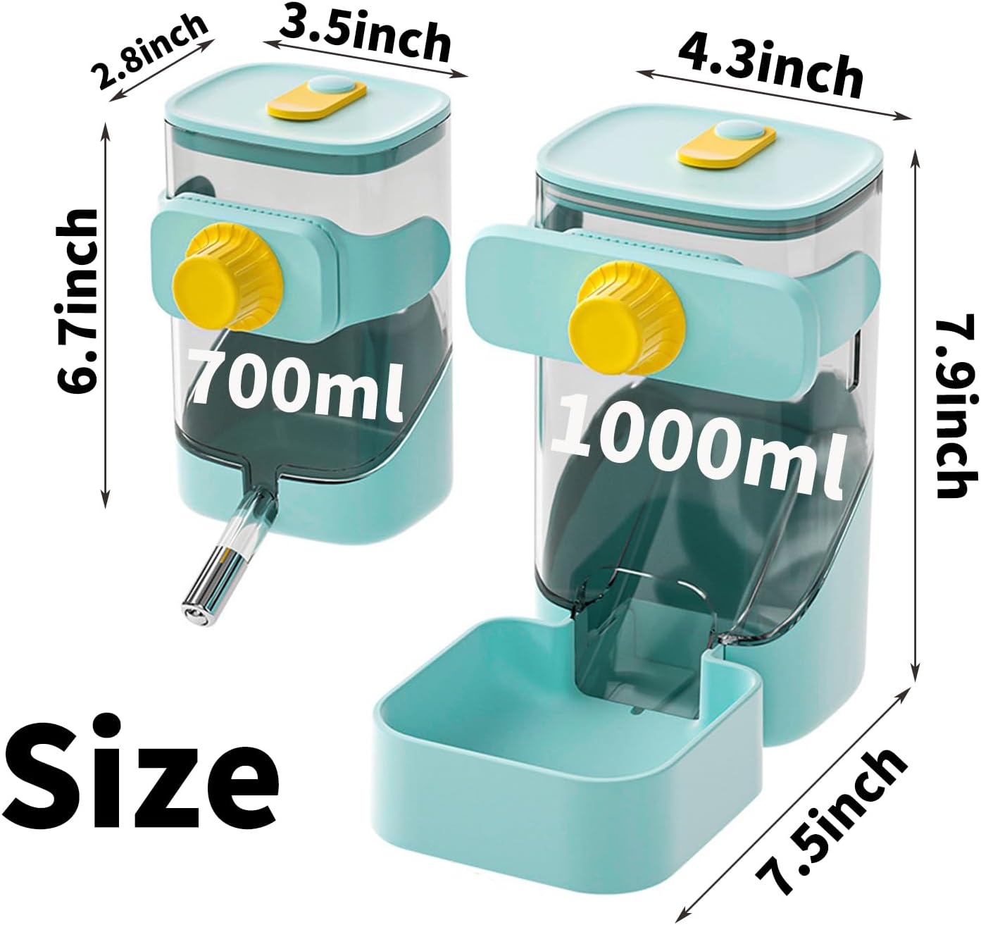 PODOO 24oz No Drip Bunny Water Feeder, Rabbit Water Dispenser, Hanging Automatic Pet Water Dispenser, Hanging Outside or Inside The Cage for Ferret Guinea Pig Rat Cat Puppy (Water)