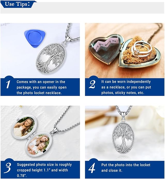 Picture Locket Necklace for Women Men Rose 14K Real Gold 925 Sterling Silver Jewelry Heart Locket Necklace that Holds Pictures Tree of Life Viking Wolf Celtic Knot St Christopher St Michael Pendant
