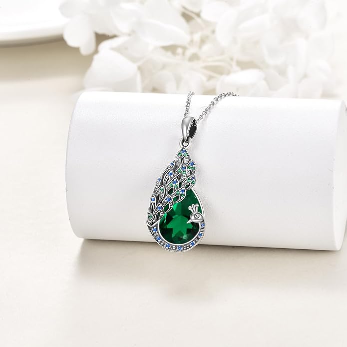 Sterling Silver Blue Opal Turquoise Peacock Pendant Necklace - Peacock Jewelry Gifts for Women