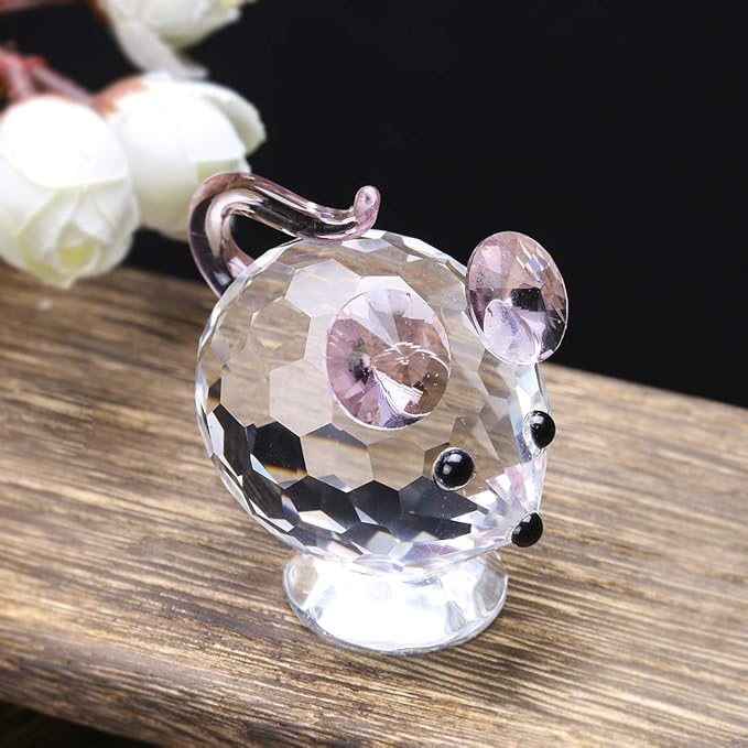 H&D HYALINE & DORA Pink Mouse Tiny Crystal Figurines Clear Glass Art Pet Animals Collectible Gift Home Decor