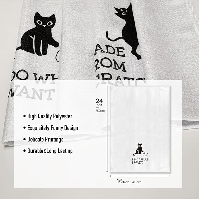 Funny Kitchen Towels,Cat Themed Dishcloth Dish Napkin Décor,16 x 24Inch,Cute Hand Towel,High Absorbent Tea Rags,Sweet Gifts for Cat Lover Owners Mom Hostess Women New Home Housewarming