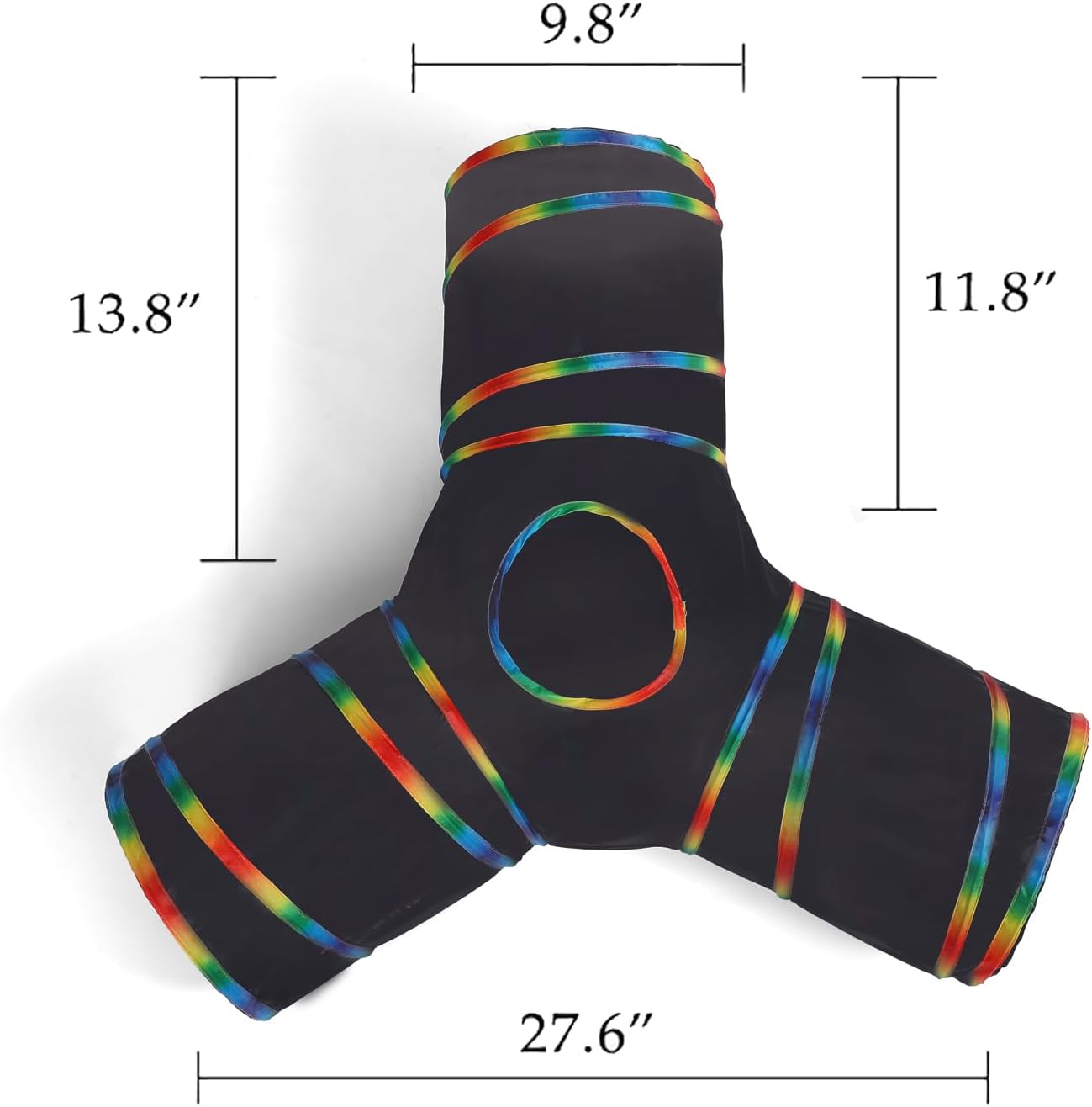 LUCKITTY Cat Tunnels Tube Toy with Plush Ball & Cat Wand Feather Toys-Portable Tattaff Waterproof Washable-Interesting Geometric Pattern Collapsible-3 Way Black Rainbow