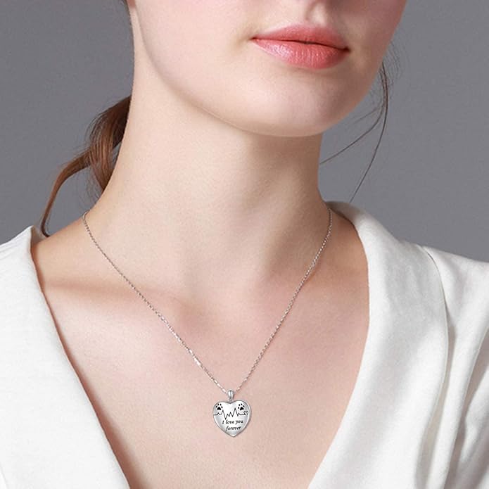 Ladytree S925 Sterling Silver Puppy Dog Cat Pet Paw Print Pendant Necklace 18 inches