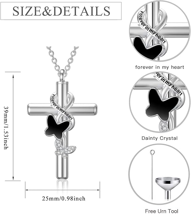 Cross Urn Necklace for Ashes 925 Sterling Silver Cremation Jewelry with Funnel Filler Kit Ashes Necklace for Human Women Girl Pets