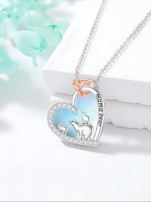 Mothers Day Gift for Mom 925 Sterling Silver Mama Bear/Dinosaur/Cat/Bird/Chicken Necklace with 1 2 3 4 5 Cubs Jewelry for Women Wife Grandma