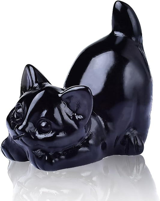 Natural Obsidian Cat Decor Statue Crystals and Healing Stones Cat Figurine Polished Gemstones Bedroom Office Desk Home Decoration A Lucky Decoration for Cat Lover