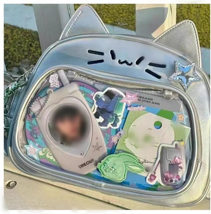 Cat Ita Bag Pin Display Backpack for School PU Leather Preppy Backpack for Girls Y2k Aesthetic Single Shoulder Bag